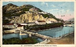 VINTAGE POSTCARD Grenoble Forts and Bridges on L Isere