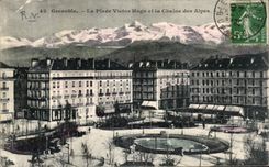 VINTAGE POSTCARD Grenoble Places Victor Hugo and the Alpine range