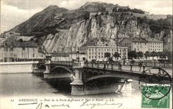 VINTAGE POSTCARD Grenoble Bridge of the Gate of Erance and Fort of Plane