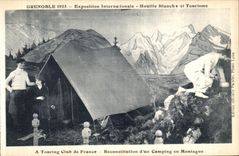 VINTAGE POSTCARD Grenoble International exhibition Hydro electric power and Tourism has Touring Club of France Camp site in mountain