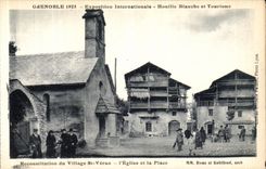 VINTAGE POSTCARD Grenoble International exhibition Hydro electric power and Reconsitution Tourism of the Village St Veran L Church and Plac