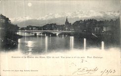 VINTAGE POSTCARD Grenoble View and the Alpine range night effect Seen from has 11:00 of the evening