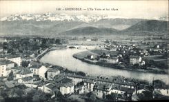 VINTAGE POSTCARD Grenoble L Green Island and the Alps
