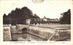 POSTAL Chenonceaux de la VENDIMIA el castillo el puente LEIS y dependencias