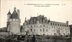 POSTAL Chenonceaux de la VENDIMIA el castillo y los jardines