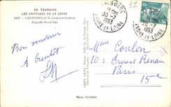 La fachada nortena de Chenonceaux de la POSTAL de la VENDIMIA es