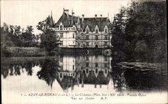 POSTAL Azay de la VENDIMIA la cortina la vista occidental del ataque frontal del castillo en L Indre