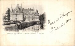 Castillo D Azay de la POSTAL de la VENDIMIA los ataques frontales del este de la cortina