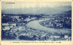 VINTAGE POSTCARD Grenoble View of L green Island the Mug and the Alps
