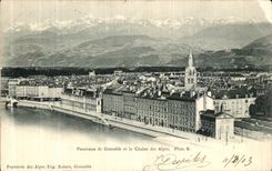 VINTAGE POSTCARD Panorama of Grenoble and the Alpine range