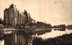 VINTAGE POSTCARD L Abbey St Pierre de Solesmes seen of Right Bank of the Sarthe