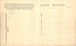 VINTAGE POSTCARD Lille Fiftieth anniversary of the international congers eucharistiquues Cardinal Liegart Offering of the pinks