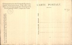 VINTAGE POSTCARD Lille Fiftieth anniversary of the international congers eucharistiquues Liegart Cardinal crowd and flags