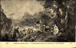 VINTAGE POSTCARD Museum Of Louvre Paris L loading for Cythere Watteau