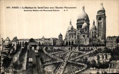 VINTAGE POSTCARD Paris the Basilica Of the Sacring Heart with L Monumental Staircase Montmartre