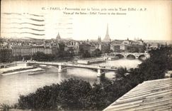 POSTAL Paris Panorma de la VENDIMIA en el Seine tomado hacia la torre Eiffel