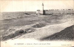 VINTAGE POSTCARD Treport Left Progress By a Heavy weather Lighthouse Boat