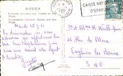 VINTAGE POSTCARD Rouen Fountain Alphee Monument and Arethuse