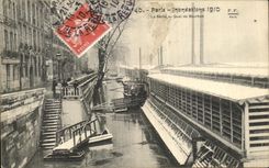 VINTAGE POSTCARD Paris Flood the Seine with the Quay of Bourbon