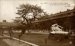 VINTAGE POSTCARD Paris the Garden of the Palais Royal and the monument of Victor Hugo de Rodin