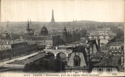 Panorama de Paris de la POSTAL de la VENDIMIA tomado de L torre Eiffel de Gervais de la iglesia Saint