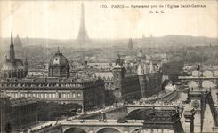 El panorama de Paris de la POSTAL de la VENDIMIA pide L torre Eiffel de Gervais de la iglesia Saint