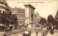 VINTAGE POSTCARD Paris Boulevavd and Porte St Denis