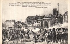 CPA Paris historique Revolution de 1830 Combat Place et pont de greve