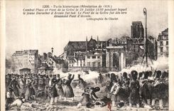 CPA Paris historique Revolution de 1830 Combat Place et pont de greve
