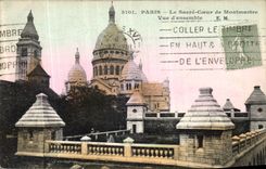 VINTAGE POSTCARD Paris the Sacring Heart of Montmartre Seen D together