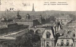 Panorama de Paris de la POSTAL de la VENDIMIA tomado de L iglesia Gervais Saint