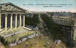 VINTAGE POSTCARD Paris the Boulevard and L Church of the Madeleine