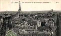 Opinion panoramica de Paris de la POSTAL de la VENDIMIA sobre el torno y el Trocadero de Eiffel