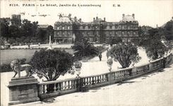 VINTAGE POSTCARD Paris the Senate Garden of Luxembourg Lion