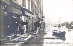 VINTAGE POSTCARD Paris Large the Rising Of the Seine Flood of the quay of Large Augusitins establishment D a pier