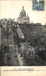 VINTAGE POSTCARD Paris Montmartre Basilica of the Funicular Sacring Heart and staircase