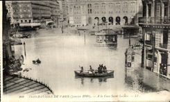 VINTAGE POSTCARD Paris Floods At the station Lazare Saint