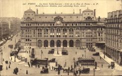 VINTAGE POSTCARD Paris Train station Holy Lazare Dimensions Street of Rome