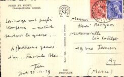VINTAGE POSTCARD Paris the night Which occurred of the Elysees fields