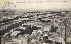 POSTAL Paris vista en el Champs Elysees y el corazon de la VENDIMIA de la consagracion tomado de la torre Eiffel