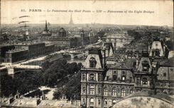 POSTAL Paris de la VENDIMIA el panorama de la torre Eiffel de ocho puentes