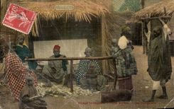 VINTAGE POSTCARD Paris Village Senegalese Carries Shirt the paddlers