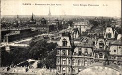 Panorama de Paris de la POSTAL de la VENDIMIA de la torre Eiffel de siete puentes