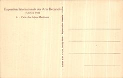 Exposicion internacional de la POSTAL de la VENDIMIA del patio decorativo 1925 de Paris de los artes de las montanas maritimas