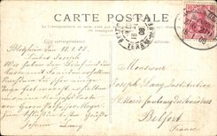 Red Germania 10pfg with seal Bahnpost ZUG 210 1908 Mulhausen on VINTAGE POSTCARD Paris L Military academy