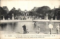 VINTAGE POSTCARD Paris the Basin of Tileries and L Arc de Triomphe of the Carousel