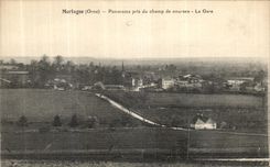 VINTAGE POSTCARD Mortagne Train station Decorates Panorama taken of the racecourse