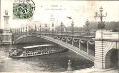 VINTAGE POSTCARD Paris Bridge Alexandre III Barge Boat