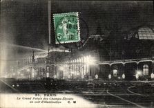 VINTAGE POSTCARD Paris the Large palace of the Champs Elysees one evening D illumination