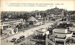 VINTAGE POSTCARD Paris International exhibition Of Decorative Arts 1925 Panoramic View towards the Bridge Alexandre III and large the pala